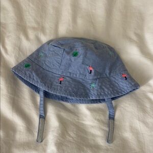 Janie + Jack Blue Bucket Hat with Embroidered Flamingos and Palms 18-24 months